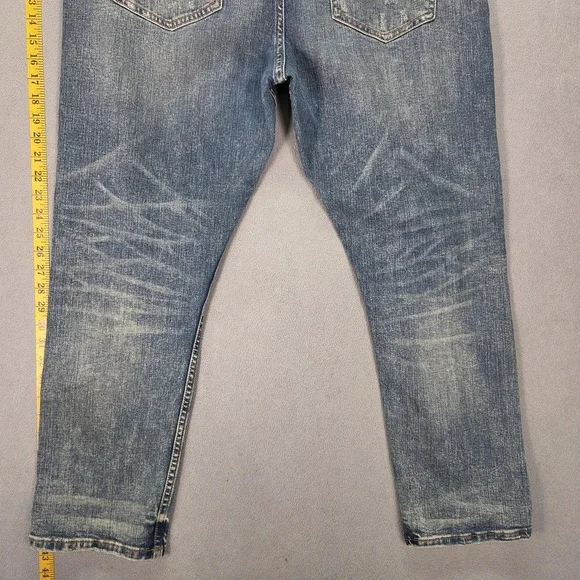 Loewe Jeans Mens Selvedge Blue Medium Wash Distressed Slim Tapered Fits 36x27